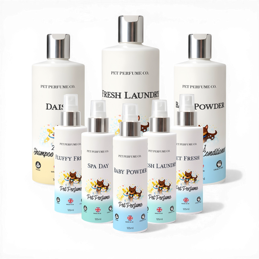 Fresh & Clean dog perfume bundle with pet perfumes and dog shampoo