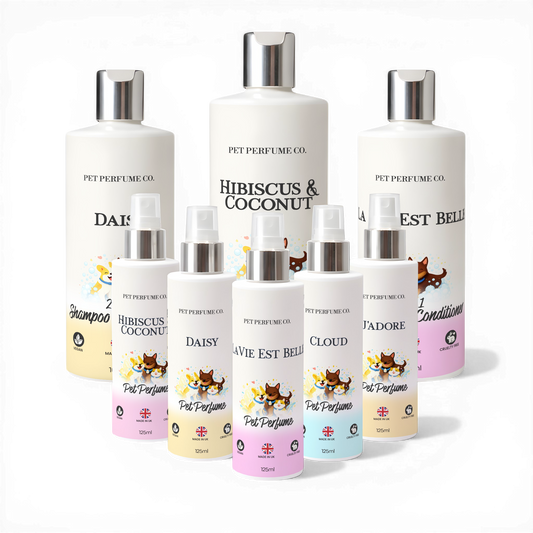 Fruity & Floral dog perfume bundle with pet perfumes and dog shampoo